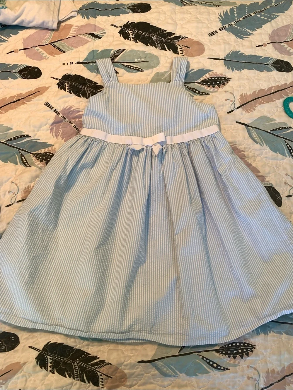 Classic Girls' Light Blue Seersucker Dress with Bow